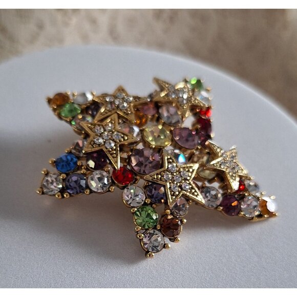 Lauren Spencer Multicolor Crystal Star Brooch – Gold-Tone, Brilliant Rhinestones - Picture 3 of 9